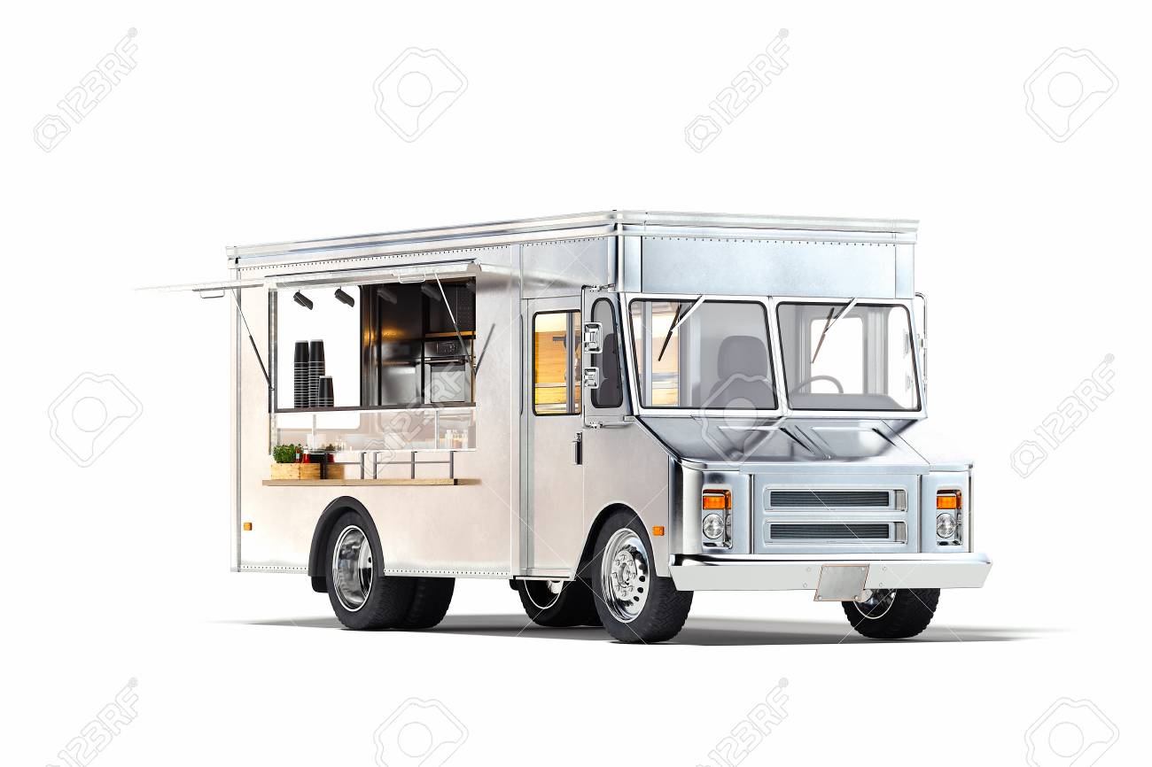 White realistic food truck isolated on white. 3d rendering. - 119693638 White realistic food truck isolated on white. 3d rendering. - 119693638