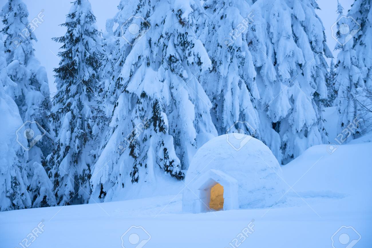 Snow Eskimo Igloo For Spending The Night In A Mountain Forest. Extreme  Adventures In Nature In The Winter. Evening Landscape With Shelter For  Tourists Stock Photo, Picture and Royalty Free Image. Image, image size:1300x867