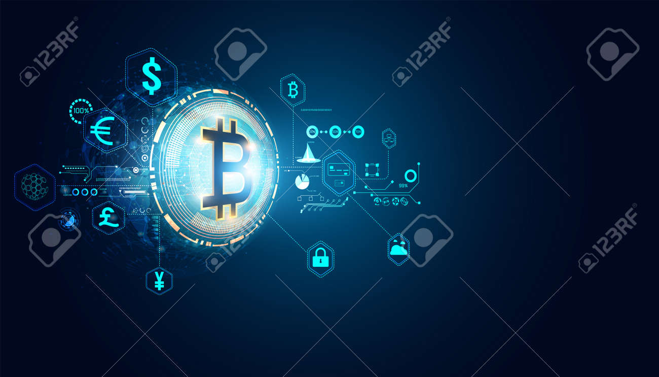 온라인 세계의 추상 디지털 금융 비트코인의 다양한 거래 전국 통화는 비트코인 온라인 거래에 투자합니다. 로열티 무료 사진, 그림,  이미지 그리고 스톡포토그래피. Image 186389528
