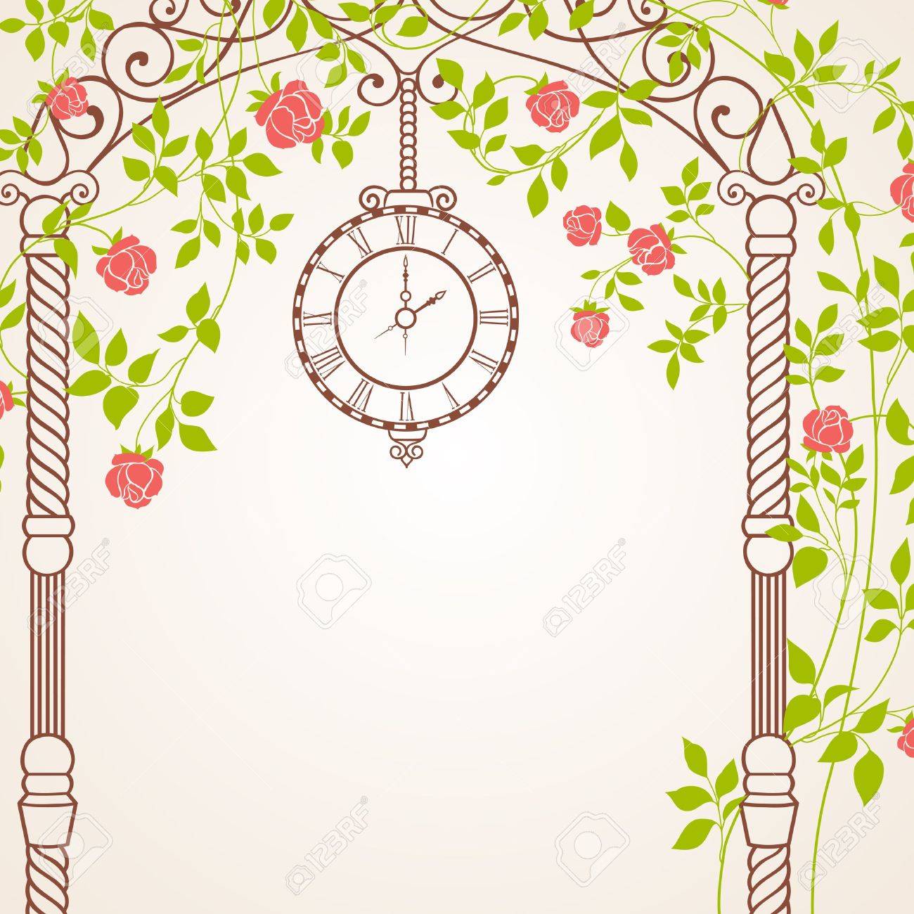 グリーティング カードの葉とバラの結婚式のアーチ ベクトル イラスト のイラスト素材 ベクタ Image