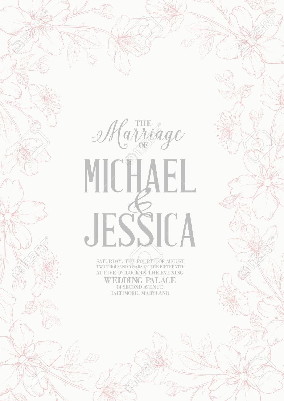 Modèle De Conception De Mariage Avec Des Noms Personnalisés Dans Le Cadre Avec Des Fleurs Exotiques Vector Illustration