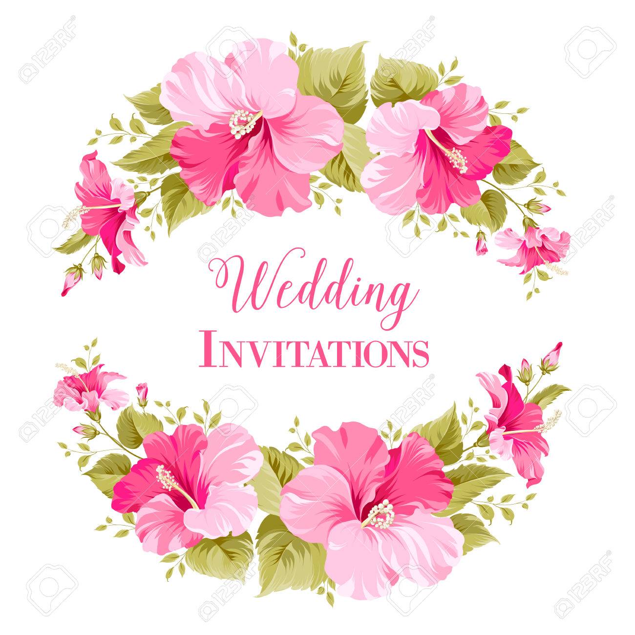 Tarjeta De Invitacion De Boda Con Guirnaldas De Flores Y Texto