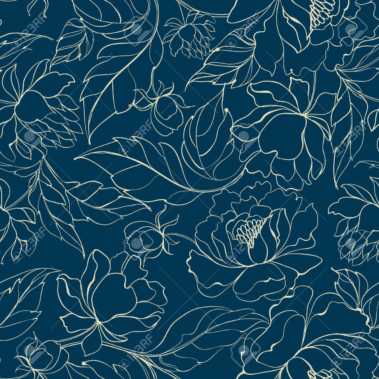 Seamless Floral Pattern With Peony Luxurious Peony Wallpaper In Vintage Style Floral Pattern On Blue Background Vector Illustration Royalty Free Svg Cliparts Vectors And Stock Illustration Image