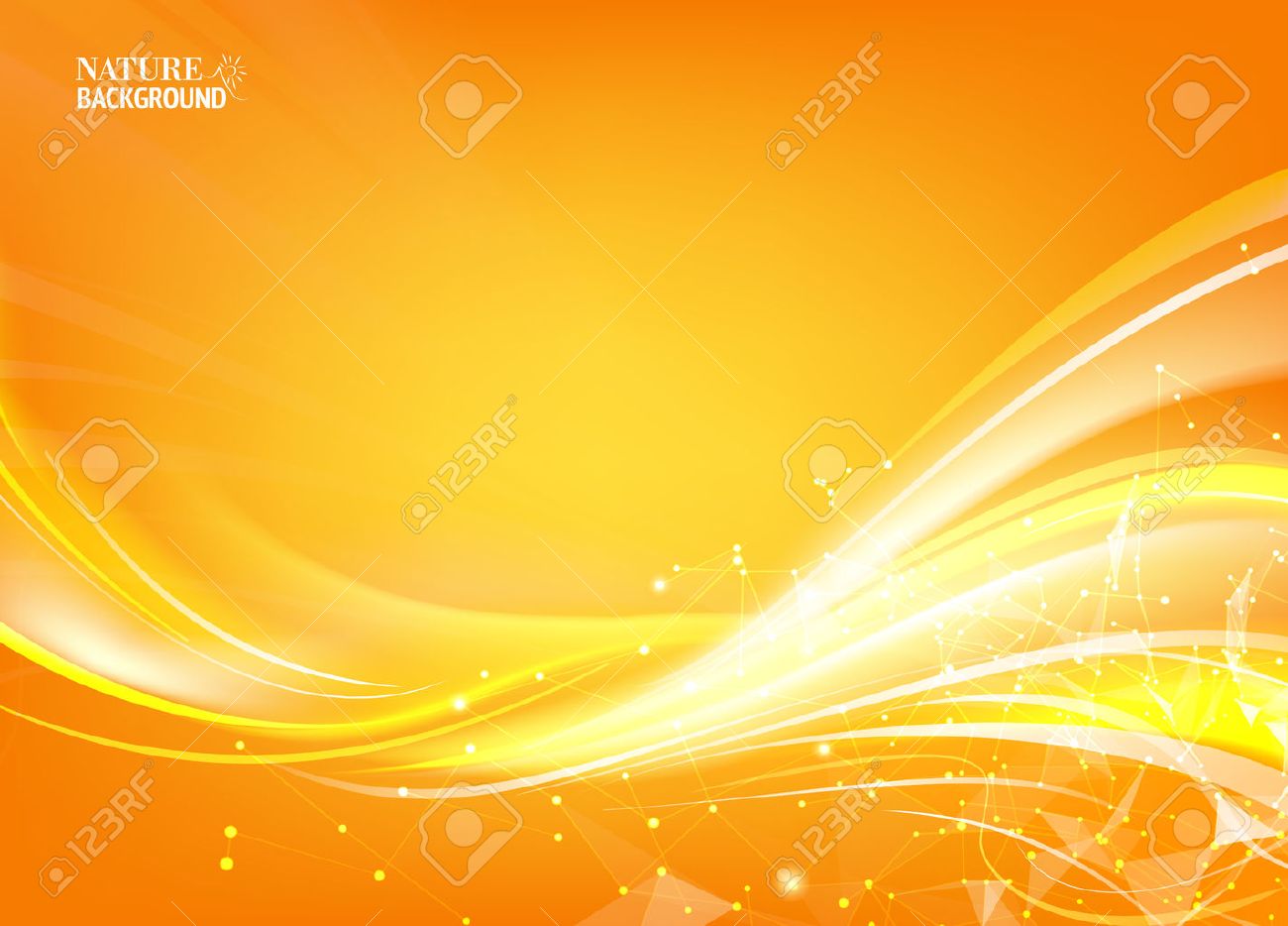 多角形のネットワーク要素と幻想的な光とオレンジ色の背景 のイラスト素材 ベクタ Image