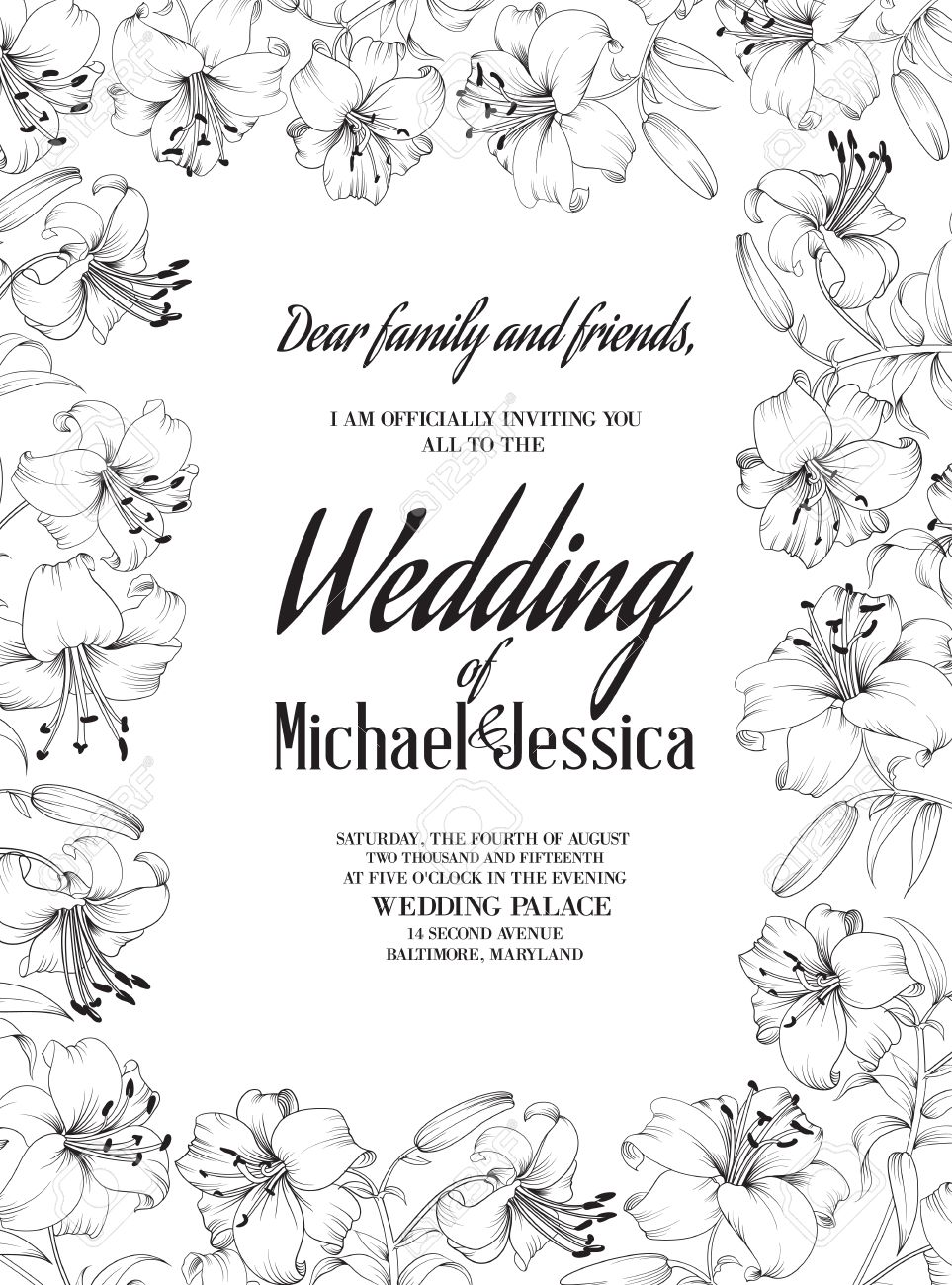wedding card with lily