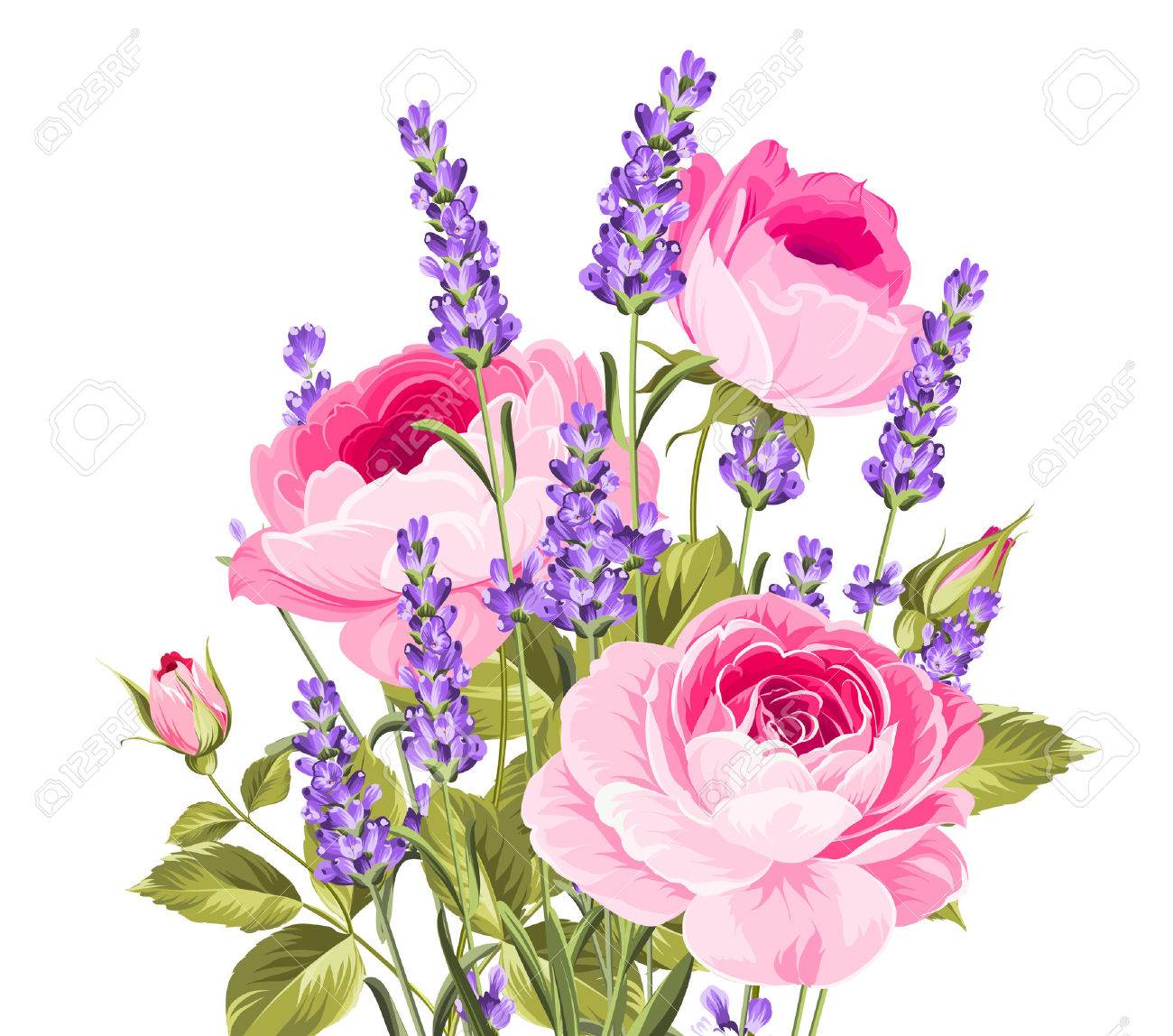 I Love You Card Bunch Of Lavender And Poppy Flowers On A Gray