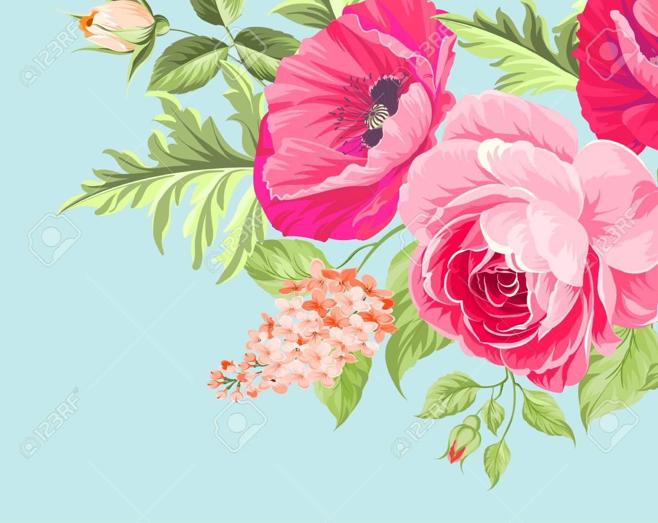 Je Taime Carte Fleurs Bouquet De Pavot Sur Un Fond Bleu Carte De Poppy Pour Le Papier Létiquette Et Dautres Projets Dimpression Ou Web