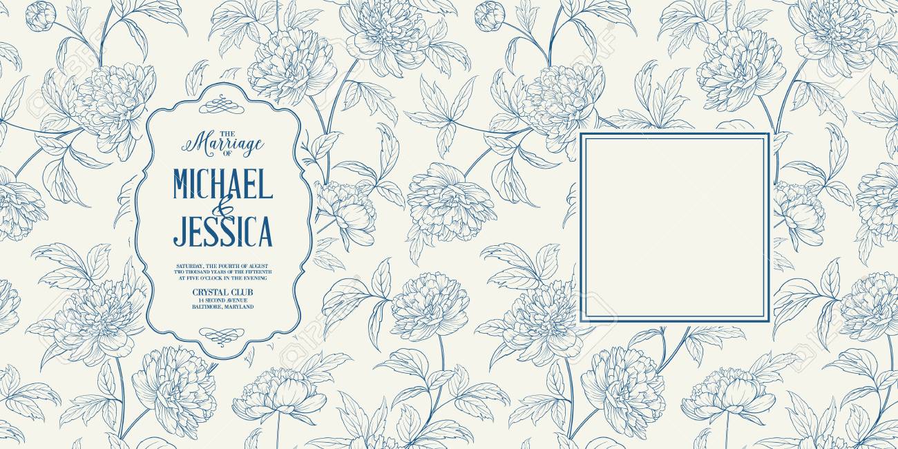 招待状の花を持つ 個人用の送付状のデザイン 牡丹柄 本の表紙の花のテーマです 彫刻のスタイルで植物テクスチャ イラスト ベクトルの図 のイラスト素材 ベクタ Image