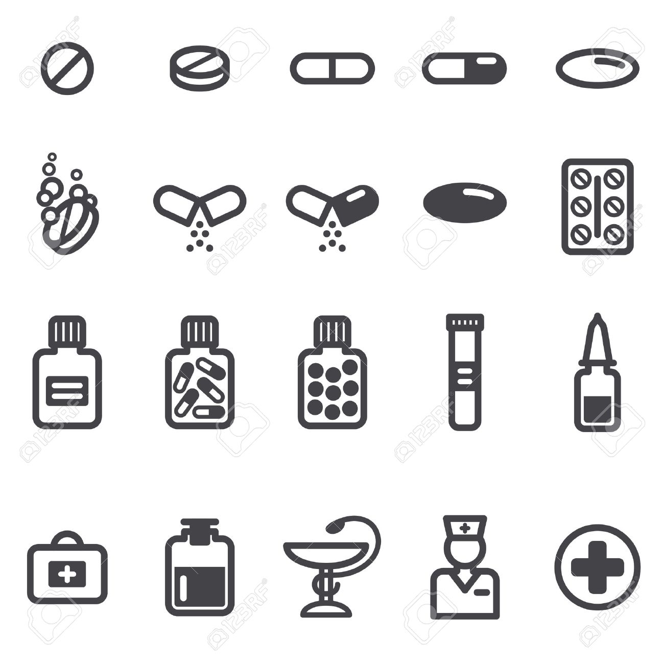 錠剤やカプセルのアイコンを設定します ベクトル イラスト 薬局のシンボルとオブジェクト のイラスト素材 ベクタ Image