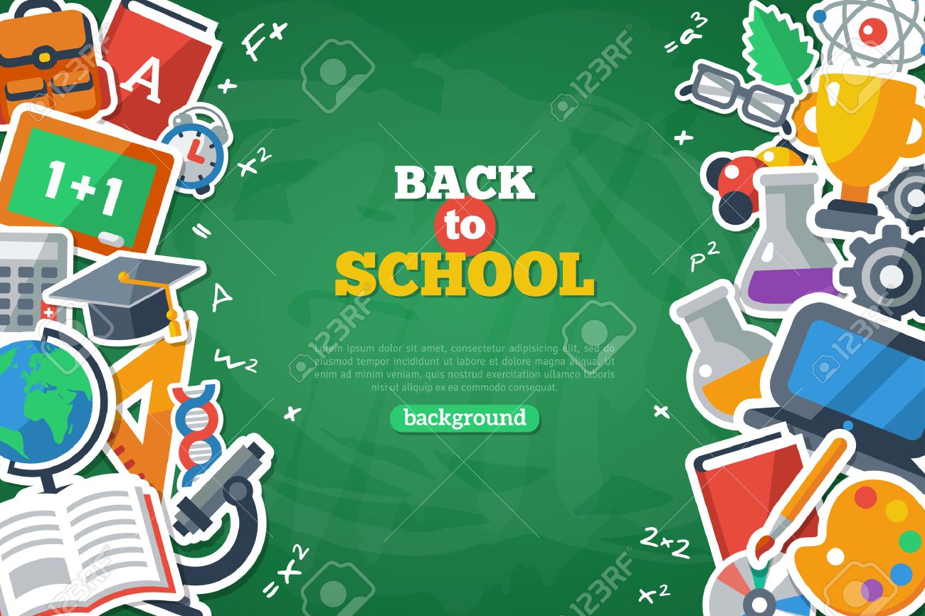 back to school banner with flat icon set on chalkboard textured