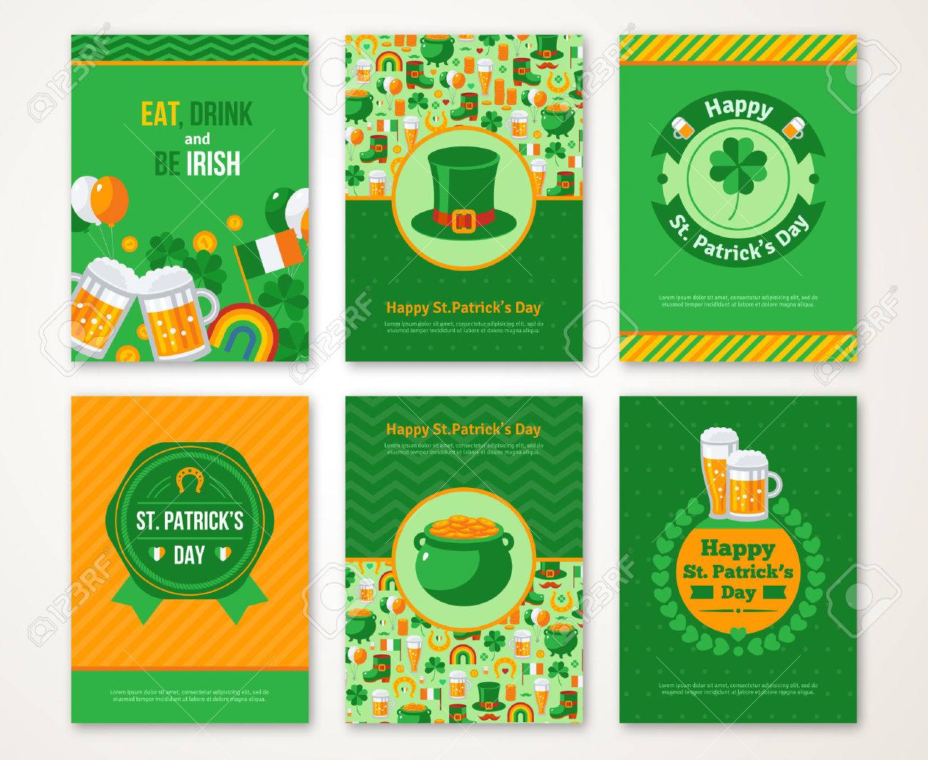 set of happy st patricks day greeting card or flyer vector st patrick s day flyers