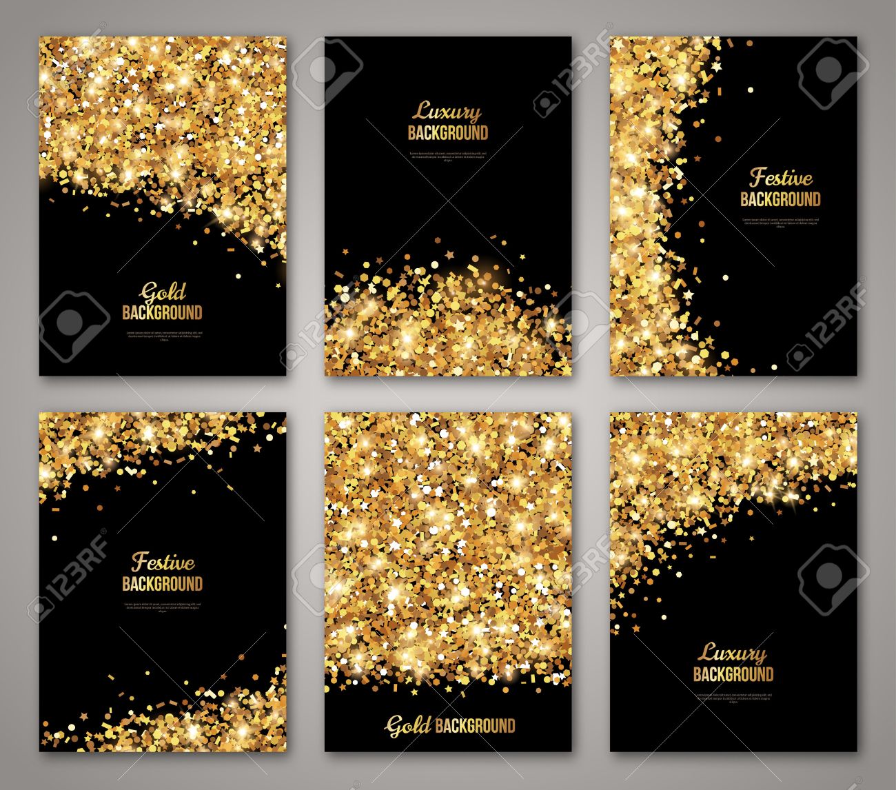 Set of Black and Gold , Greeting Card Design. Golden Dust. Illustration. Happy New Year and Christmas Posters Invitation Template. Place for your Text Message. - 51299263 Set of Black and Gold , Greeting Card Design. Golden Dust. Illustration. Happy New Year and Christmas Posters Invitation Template. Place for your Text Message. - 51299263