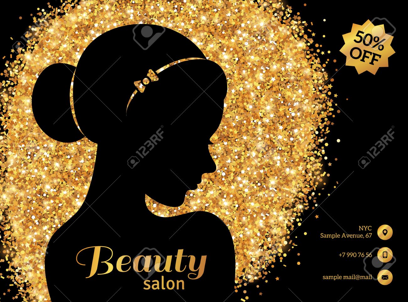 black and gold flyer template fashion woman with hair bun vector