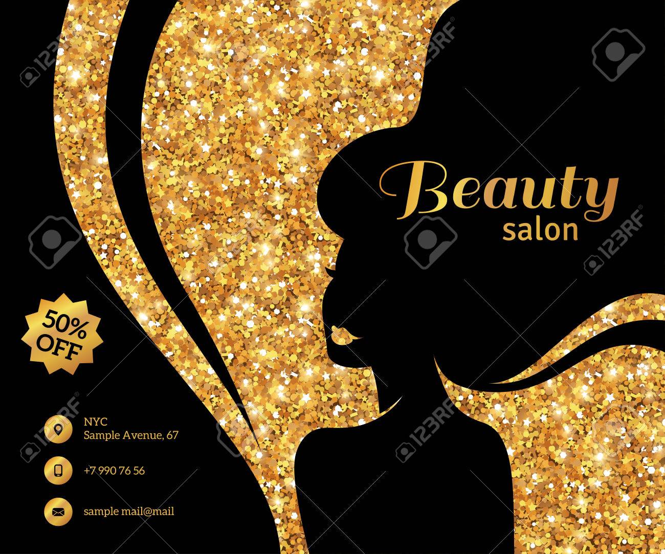 black and gold flyer template fashion woman with long hair