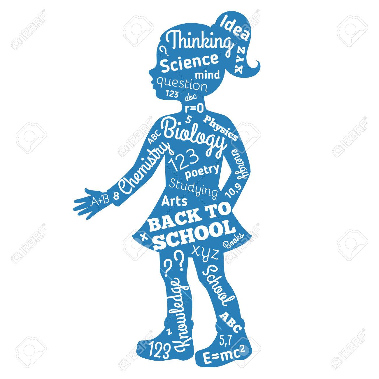 内部教育テキストのある女の子学生シルエット タグクラウド ベクトルの図 学習のコンセプトです のイラスト素材 ベクタ Image