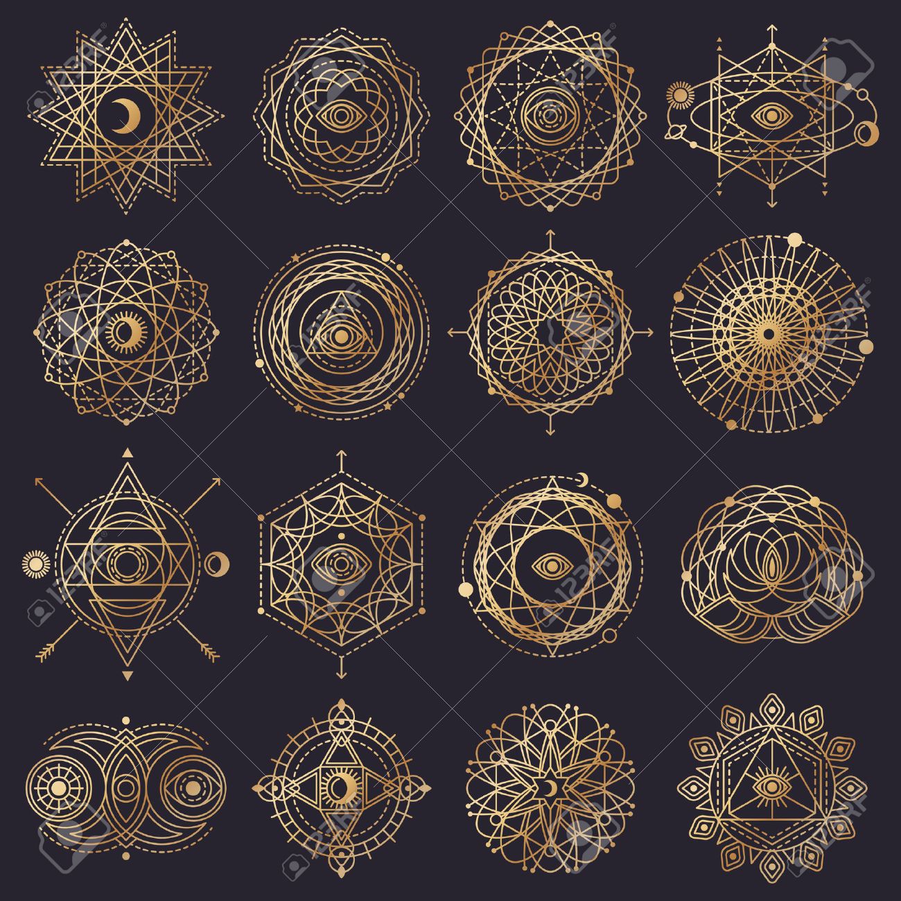 目で 月 神聖な幾何学形日ベクトル イラストです のイラスト素材 ベクタ Image