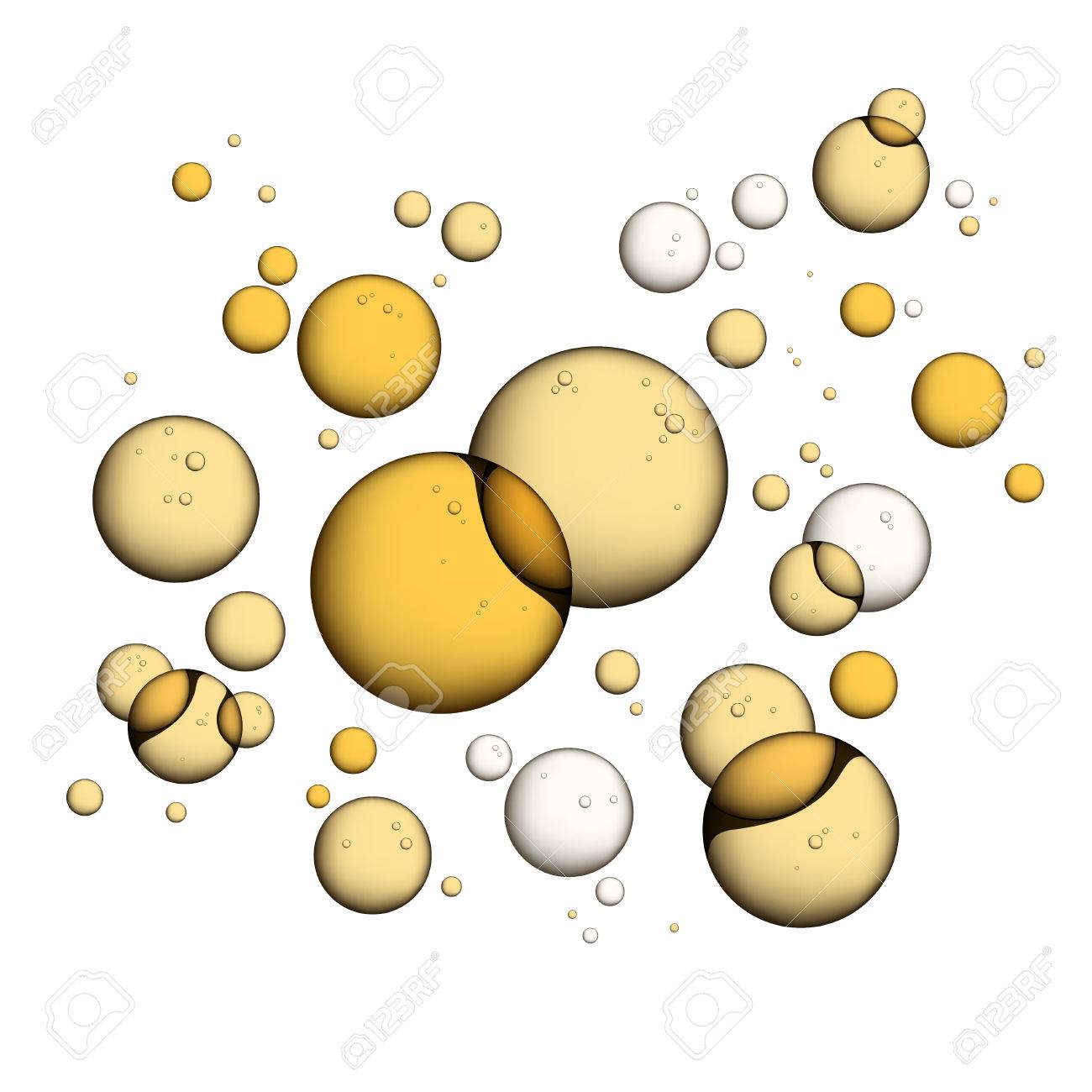 Oil Bubbles Isolated on White Closeup Collagen Emulsion in Water. . Gold Serum Droplets. - 68480247 Oil Bubbles Isolated on White Closeup Collagen Emulsion in Water. . Gold Serum Droplets. - 68480247
