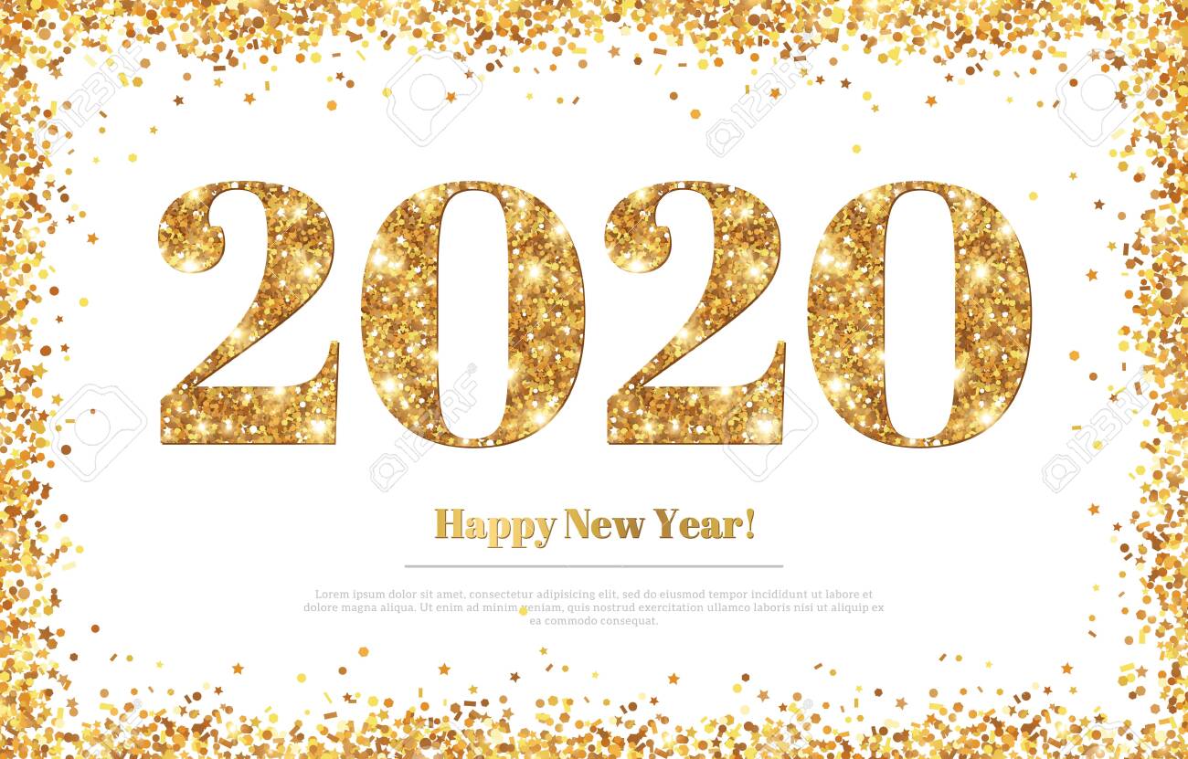 happy new year 2020 greeting card with gold numbers and confetti happy new year 2020 cards