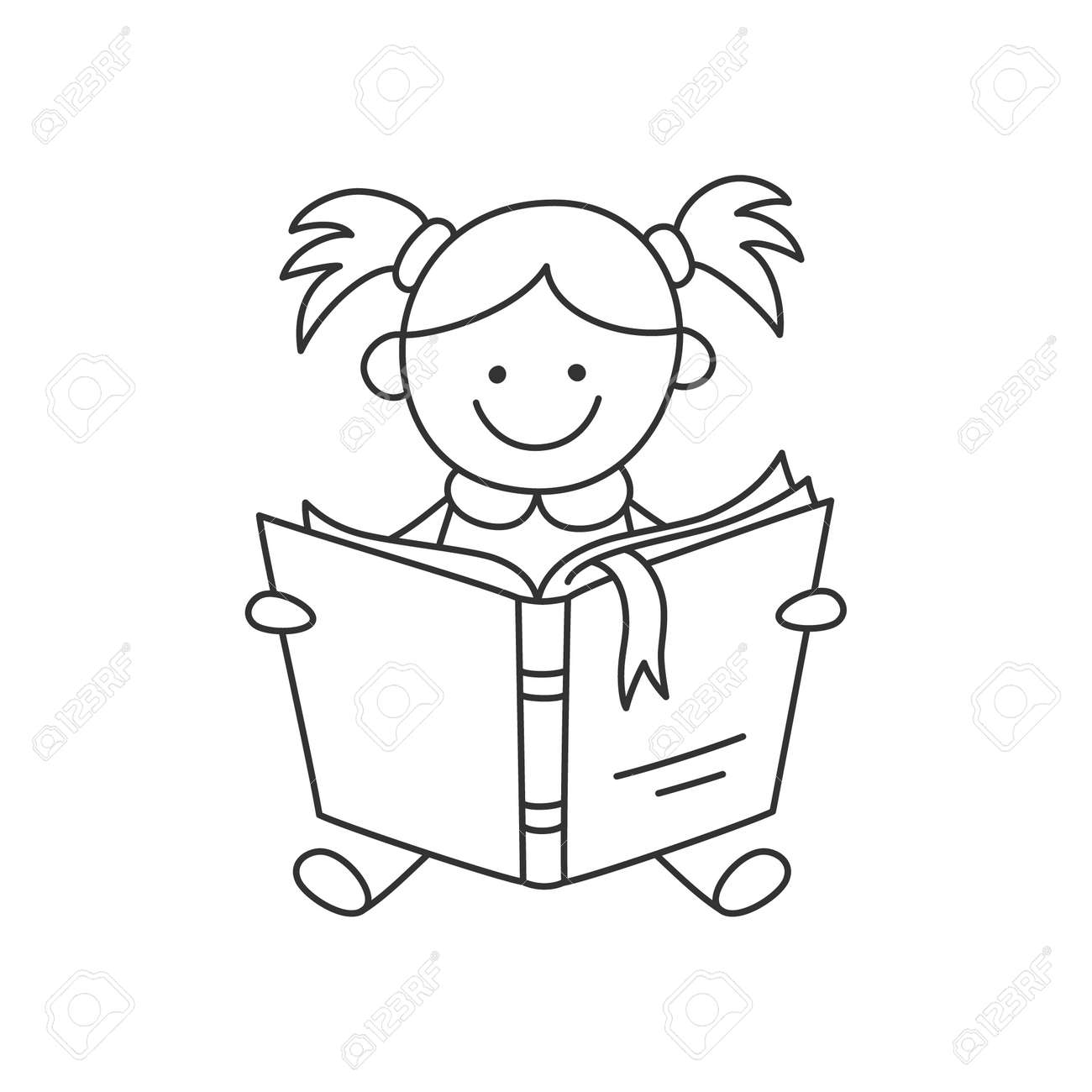 Mão Desenhada Criança Pequena Segurando O Livro Aberto E Leitura. Educação  Infantil. Menina Lê O Livro. Ilustração Vetorial Isolada No Fundo Branco No  Estilo Do Doodle. Curso Editável. Royalty Free SVG, Cliparts,, image size:1300x1300