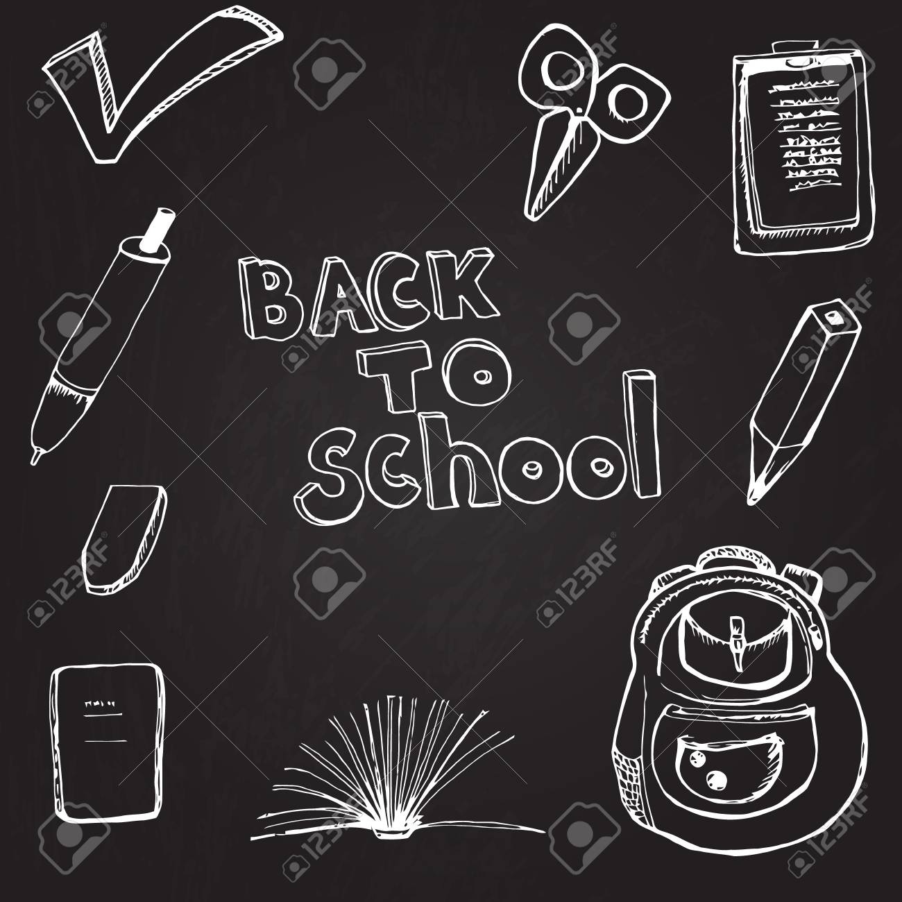 ベクトルは黒板背景でイラストをスケッチしました のイラスト素材 ベクタ Image