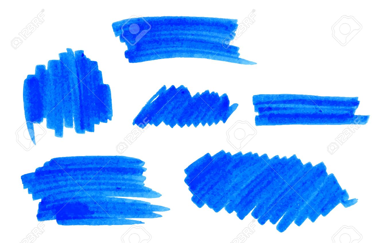 青のハイライト マーカー ストロークと汚れのセット のイラスト素材 ベクタ Image