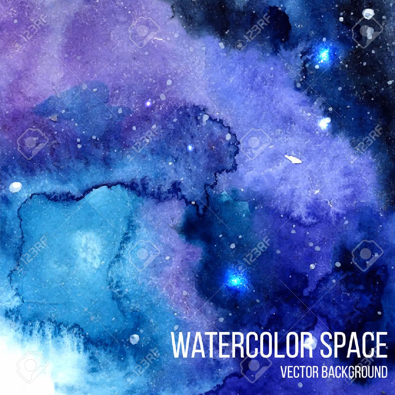 水彩夜空の背景の輝く星 ペイント ストロークと巻きひげ空間のテクスチャ ベクトル イラスト のイラスト素材 ベクタ Image