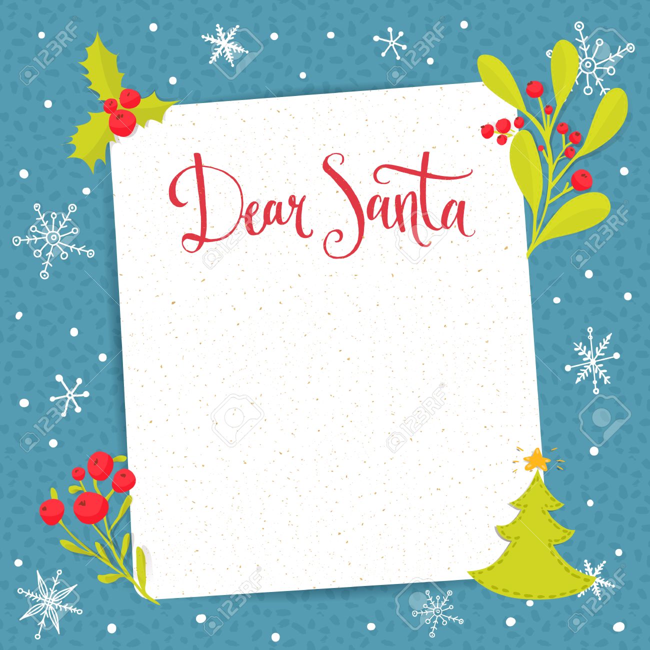 dear santa letter to santa claus with copyspace at decorated christmas letter background