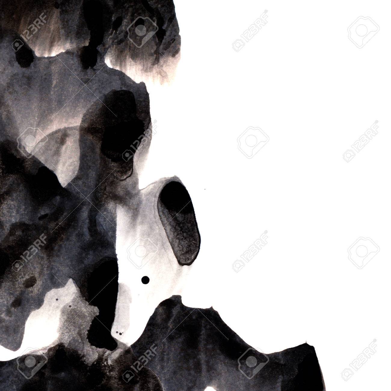 Black Ink Flow Background With Copyspace Paint Stains At The Left And Blank Space For Text At The Right Side Abstract Painted Monochrome Background Artistic Backdrop Stock Photo Picture And Royalty Free