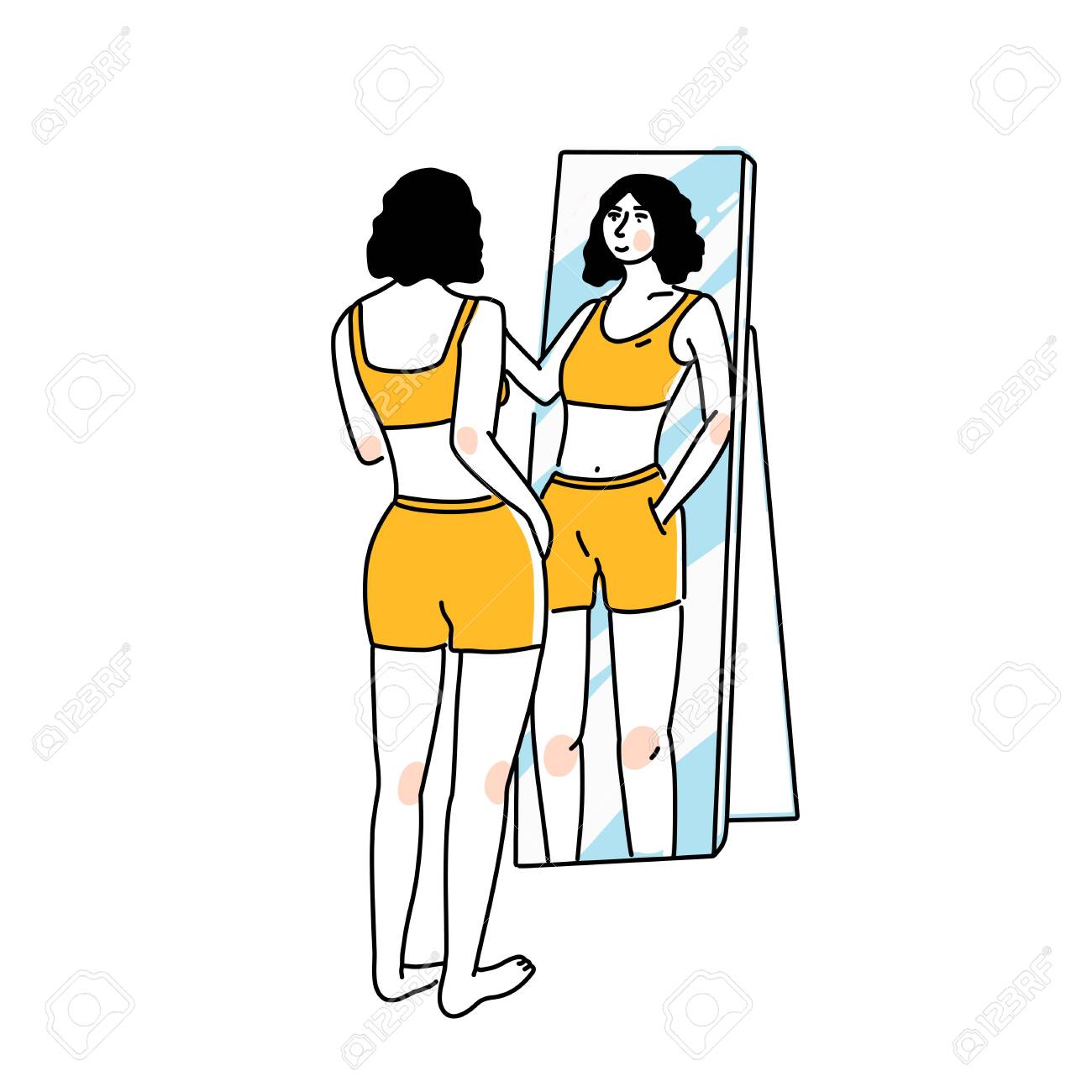 Woman Standing And Looking At Mirror Reflection Self Confidence Royalty Free Cliparts Vectors And Stock Illustration Image