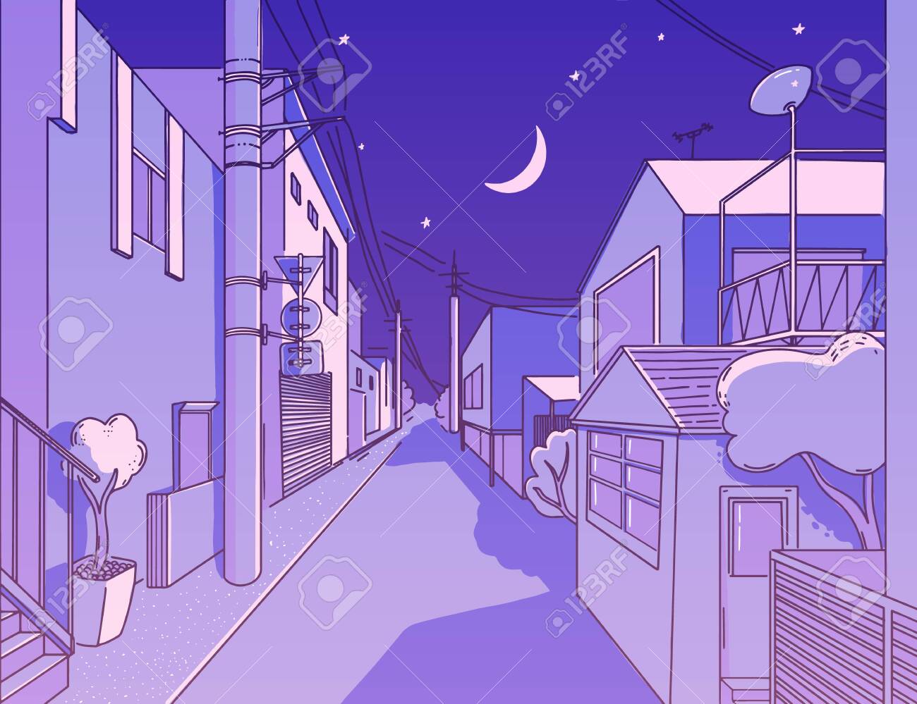 Night Asian Street In Residental Area Peaceful And Calm Alleyway Royalty Free Cliparts Vectors And Stock Illustration Image