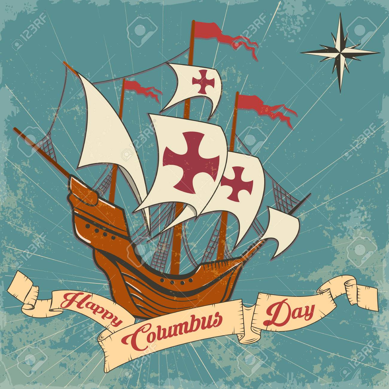 コロンブス記念日 古いスクーナー船 サンタ マリア のイラスト素材 ベクタ Image