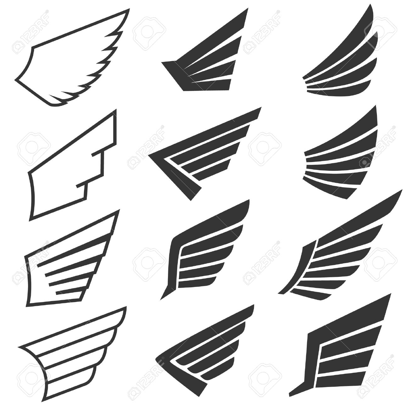 Wings set on white background. Heraldic wings. Element for logo,label and emblems design. Vector illustration. - 48136145 Wings set on white background. Heraldic wings. Element for logo,label and emblems design. Vector illustration. - 48136145