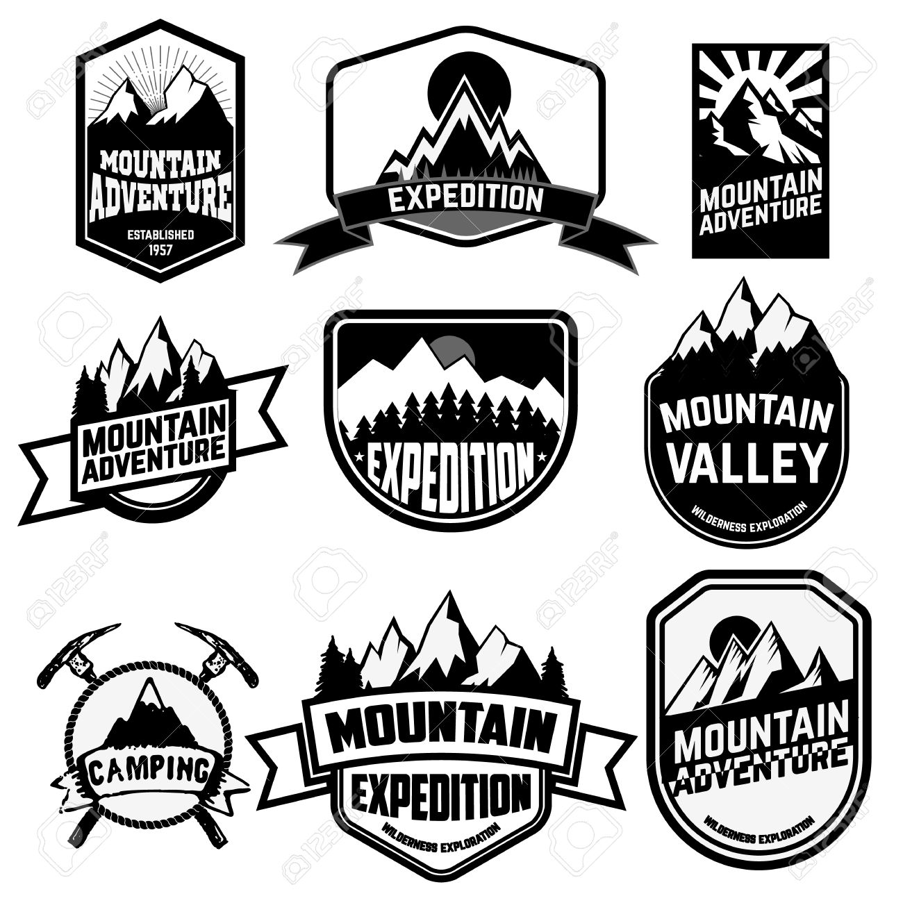 Set Of Vintage Style Mountains Expedition Labels And Badges And