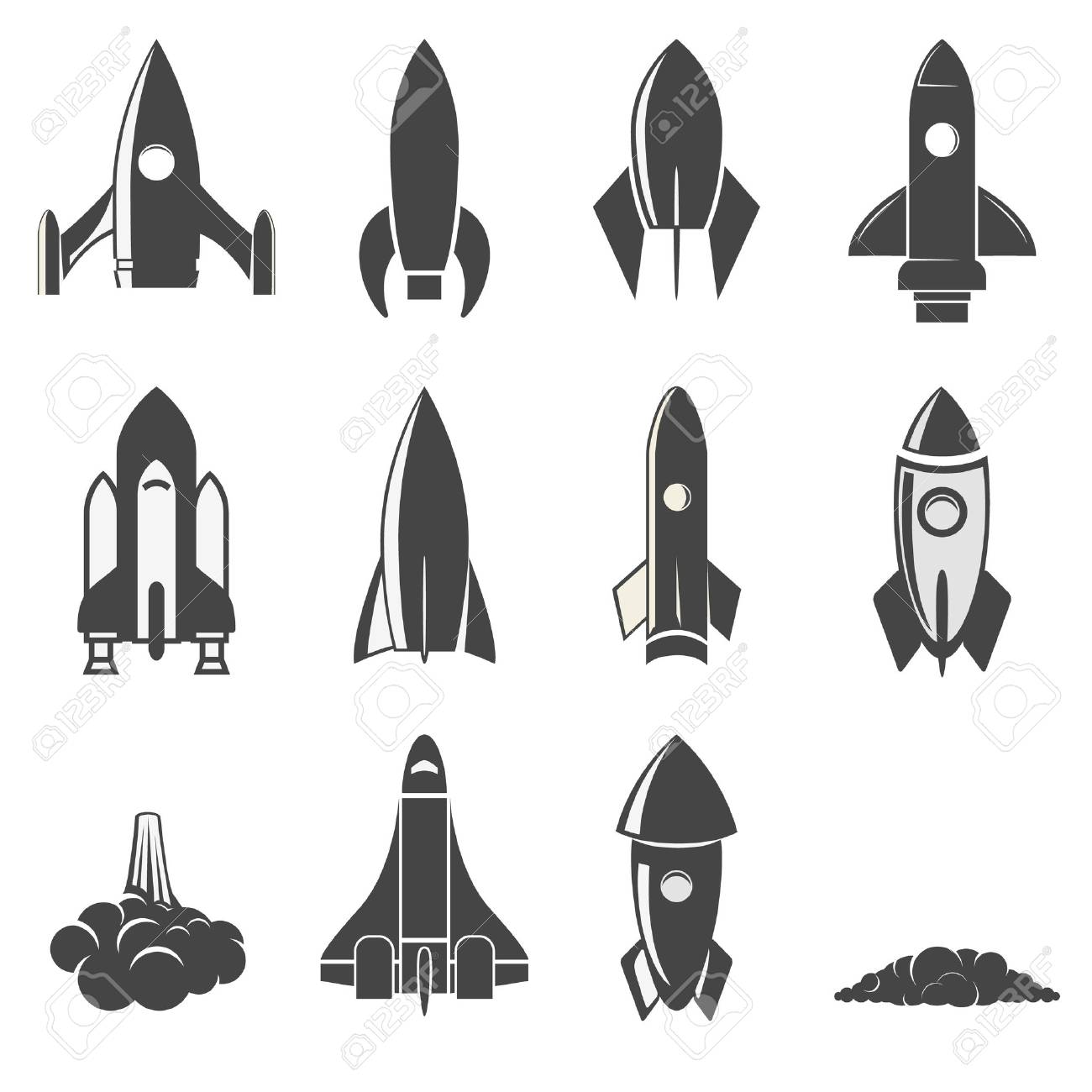 Set of the vector rockets. Spaceships silhouettes collection. Label and emblem design template. Vector illustration. - 48634964 Set of the vector rockets. Spaceships silhouettes collection. Label and emblem design template. Vector illustration. - 48634964