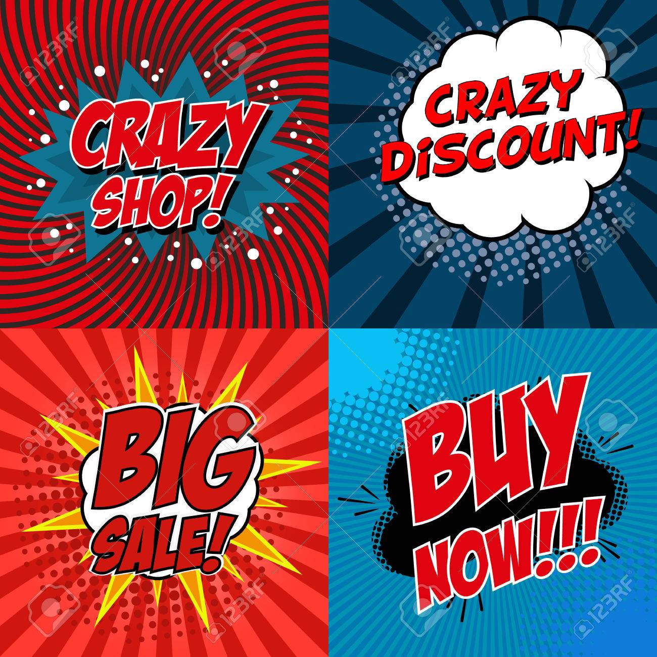 banner flyer pop art comic crazy shop crazy discount big sale pop art flyer