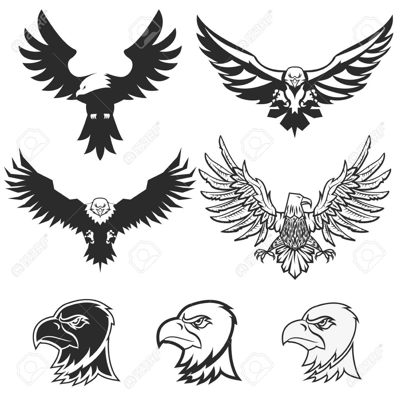 set of eagles design elements label emblem badge template eagle template