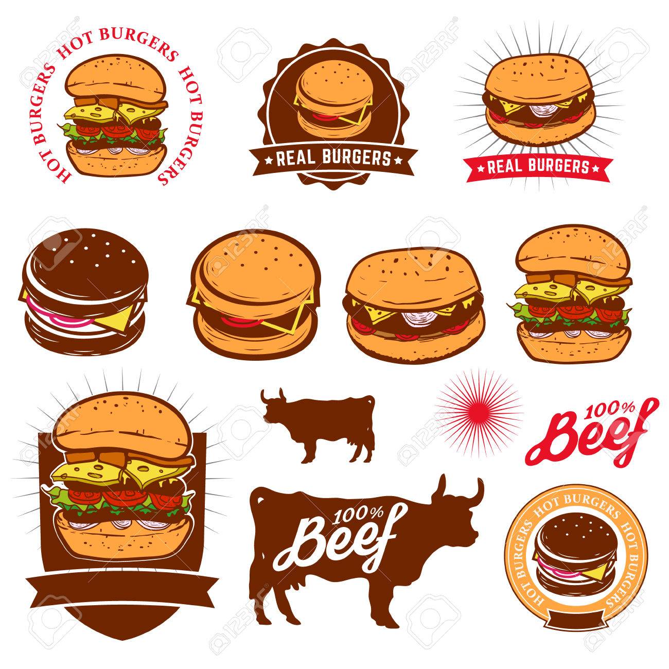 Set Of Labels, Stickers And Elements For Fast Food Restaurant