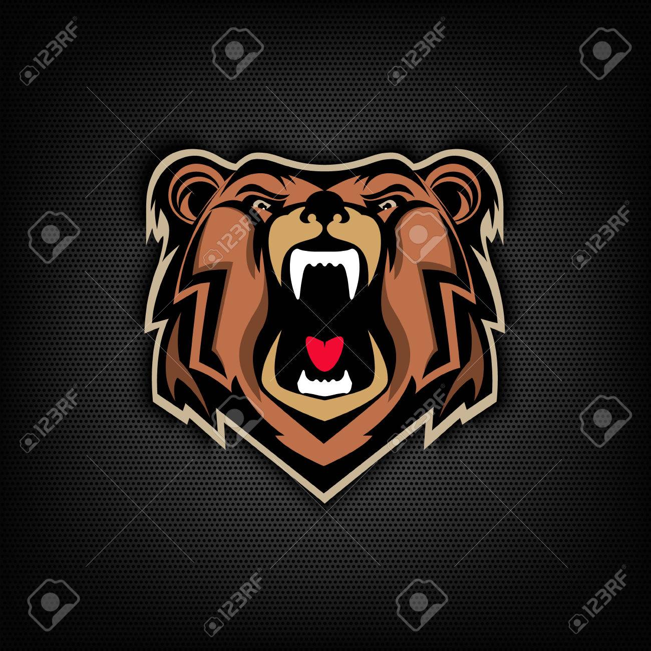 怒りの頭は 暗い背景に耐えます スポーツ チームやクラブの紋章のテンプレートです 要素 ラベル サイン バッジをデザインします ベクトルの図 のイラスト素材 ベクタ Image