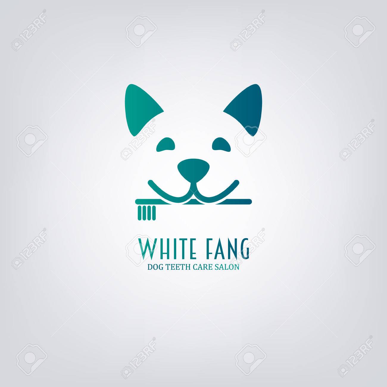 歯ブラシを持つ犬 動物の歯のケアのサロン 記号 紋章 ラベル要素をデザインします のイラスト素材 ベクタ Image