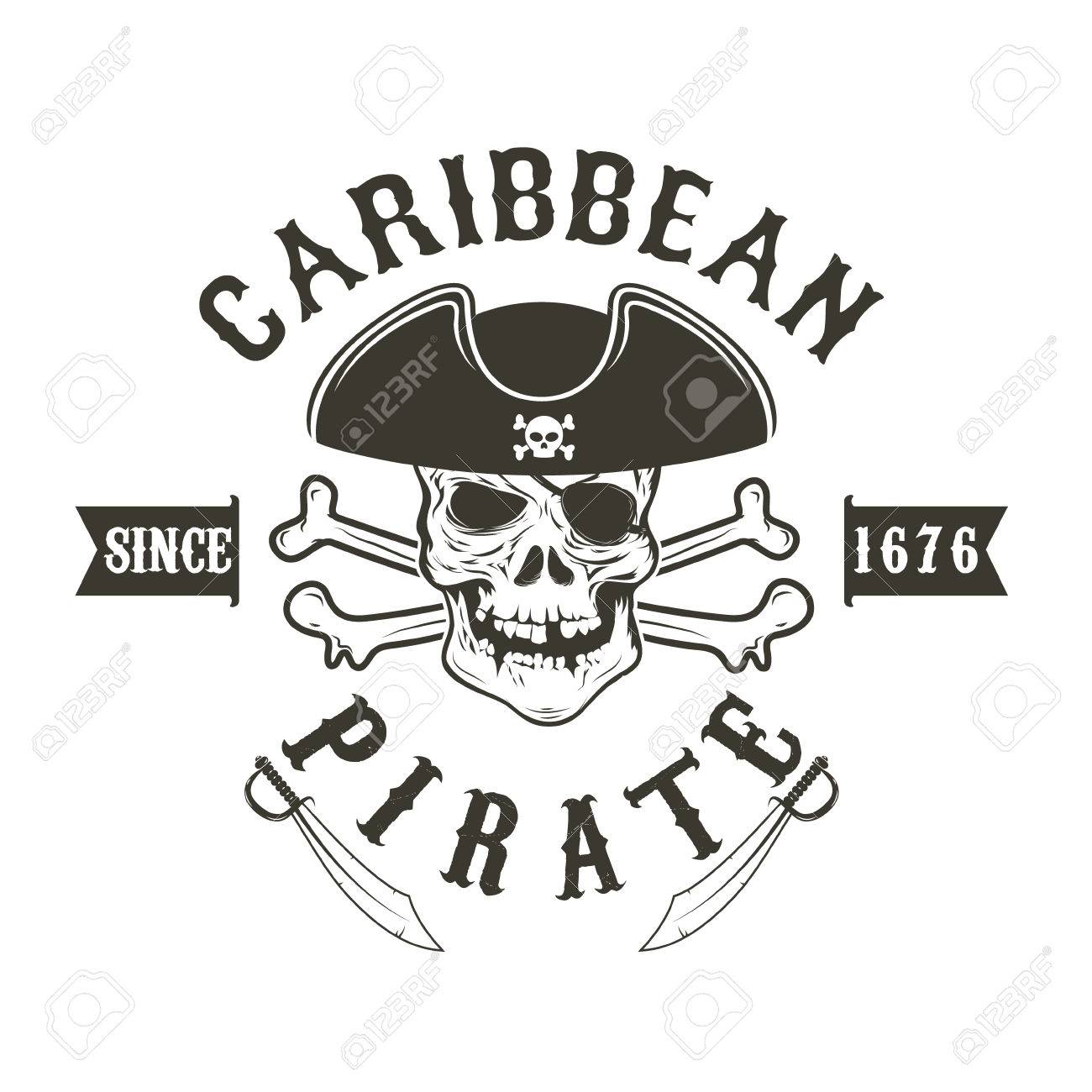 Caribbean Pirate Pirate Skull In Admiral Headdress And Swords