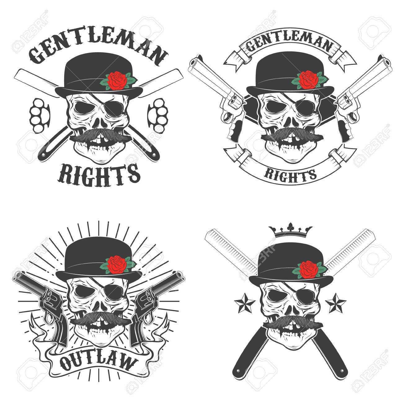 set of gangsta skulls isolated on white background design element