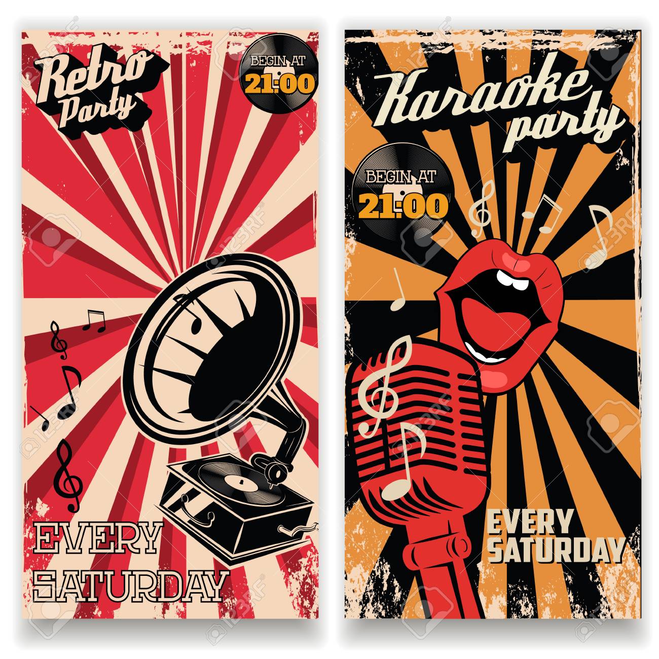 karaoke vintage party poster and retro party flyers templates
