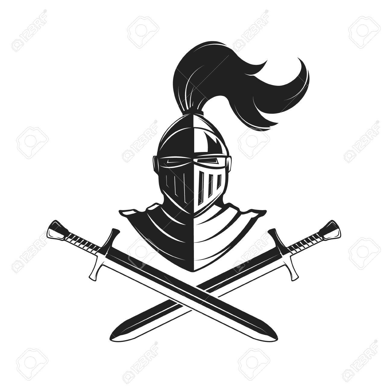 Knight Helmet With Two Swords Isolated On White Background Design Royalty Free Cliparts Vectors And Stock Illustration Image 64411596