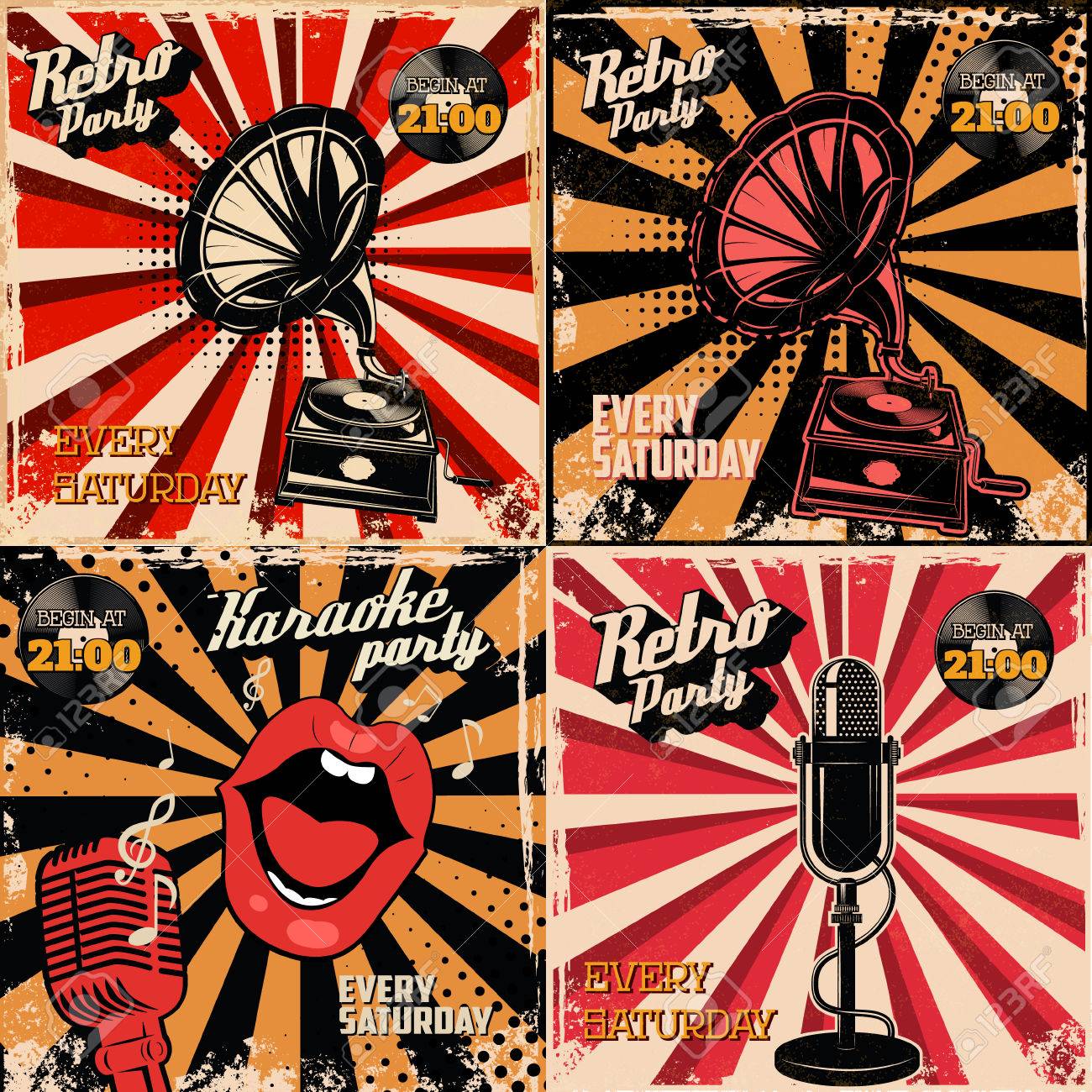 set of retro party label templates design elements for poster
