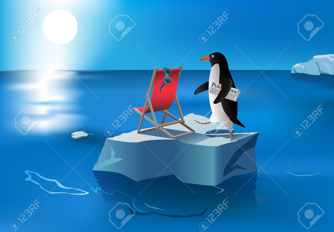 溶かされた氷山 グラデーション メッシュと透明性の使用上のペンギンのユーモラスなイラスト のイラスト素材 ベクタ Image