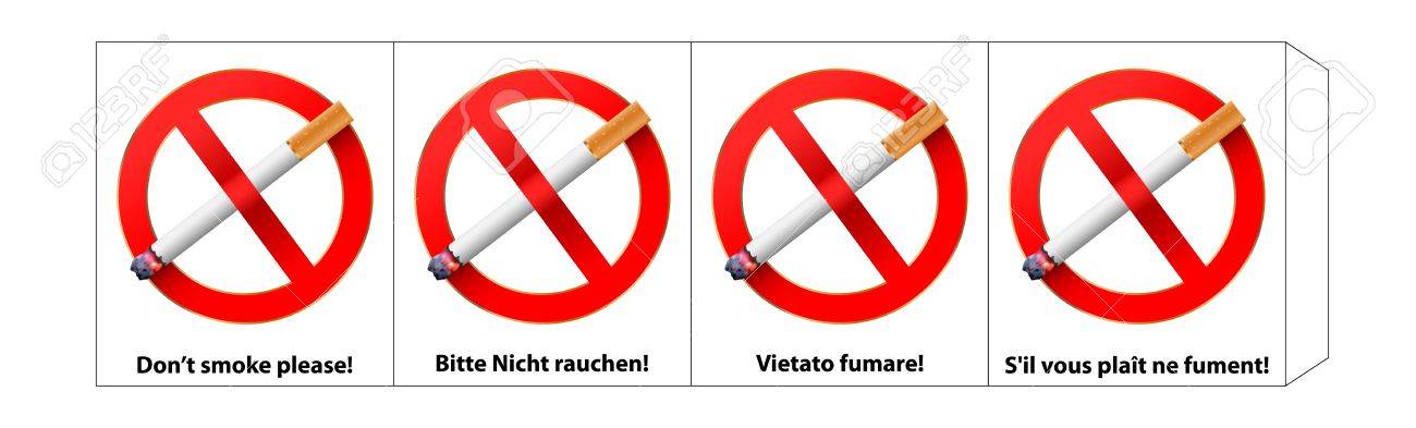 vector template four sided no smoking sign on four languages no smoking sign template