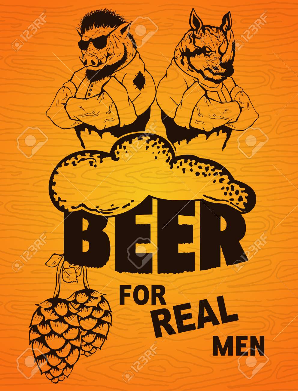 beer for real men poster on a wooden background royalty free