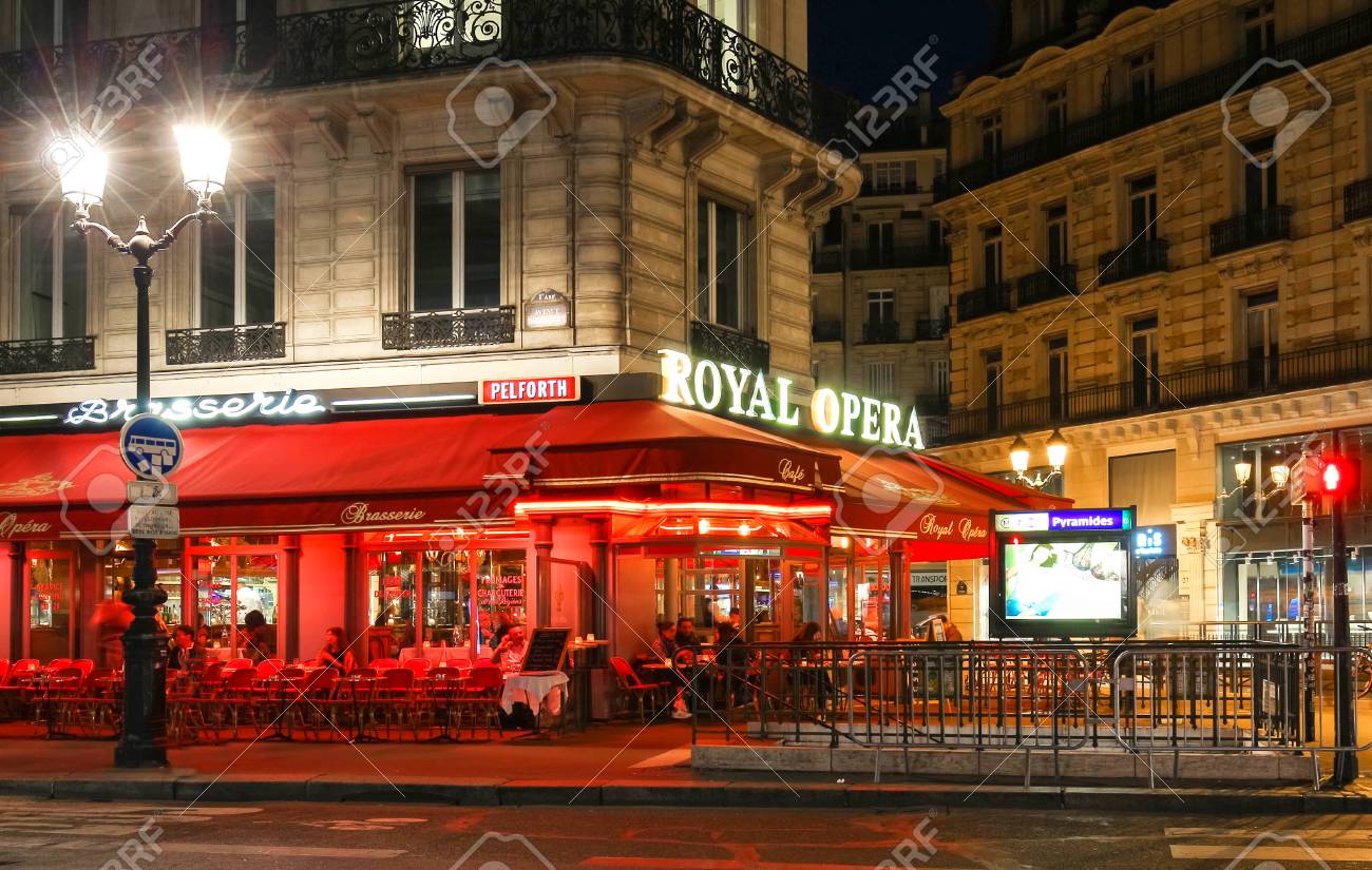 The Traditional French Cafe Brasserie Royal Opera At Night