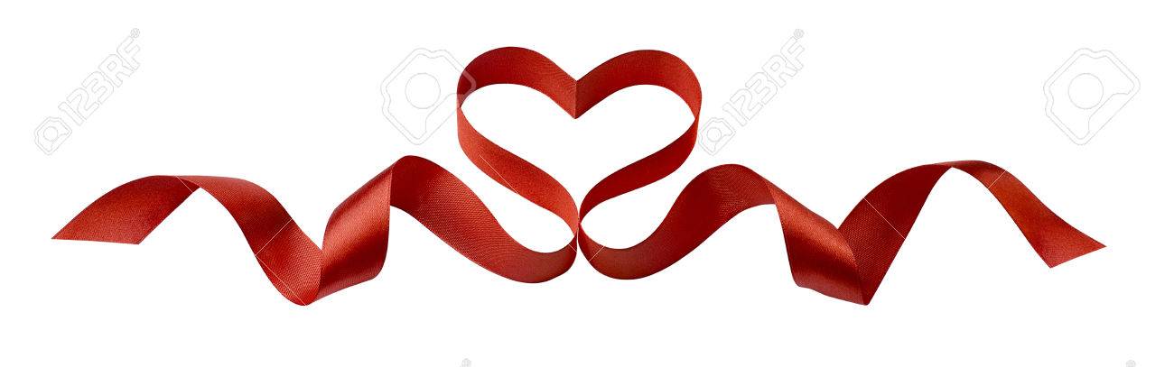 valentine red heart ribbon design element isolated on white