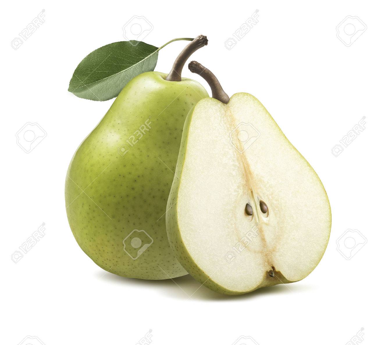 Fresh green pear half isolated on white background as package design element - 69848109 Fresh green pear half isolated on white background as package design element - 69848109